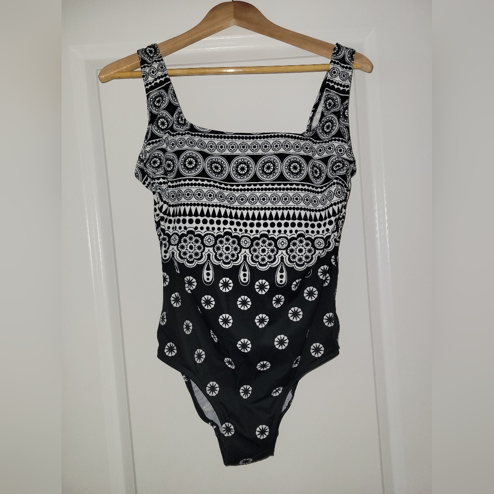 Elegant Black and White Floral One Piece Swimsuit